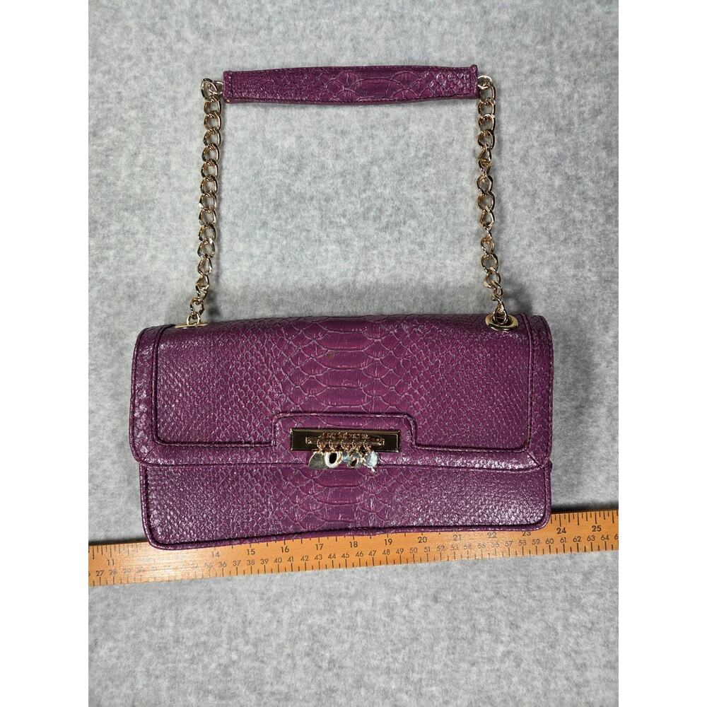 Liz Claiborne Purple Faux Snakeskin Baguette Bag Chain Charms Y2K Vintage NOS - Picture 3 of 8